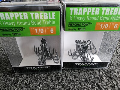 2 NEW Packs Trapper Tackle X Heavy Round Bend Treble Hooks size 1/0 crankbaits