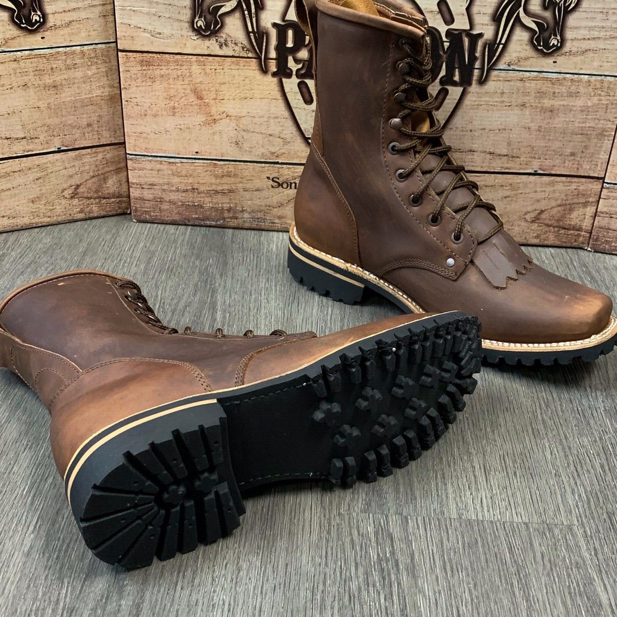 MEN'S LACER WORK BOOTS WESTERN SOFT BROWN LEATHER RUBBER MEN'S LACER WORK BOOTS WESTERN SOFT BROWN LEATHER RUBBER