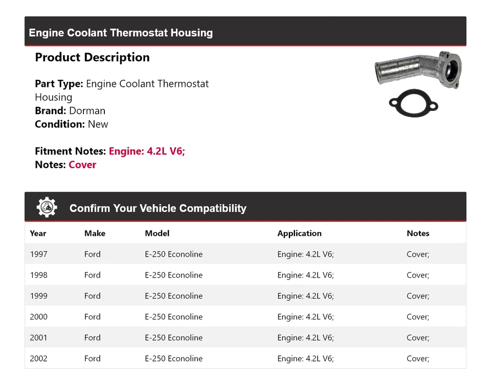 Carcaça termostato líquido refrigerante motor Ford E-250 Econoline Dorman 1997-2002 1998 - Imagem 2 de 4