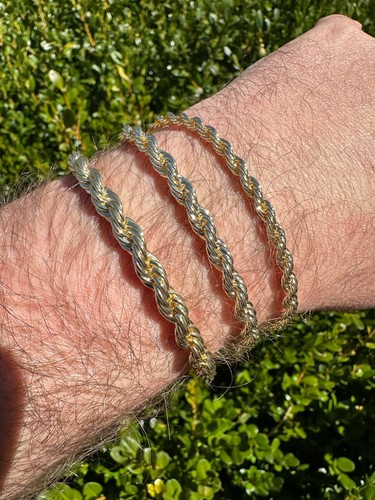 Iced MOISSANITE Clasp 14k Gold Over Stainless Steel Rope Chain Necklace Bracelet - Picture 20 of 24
