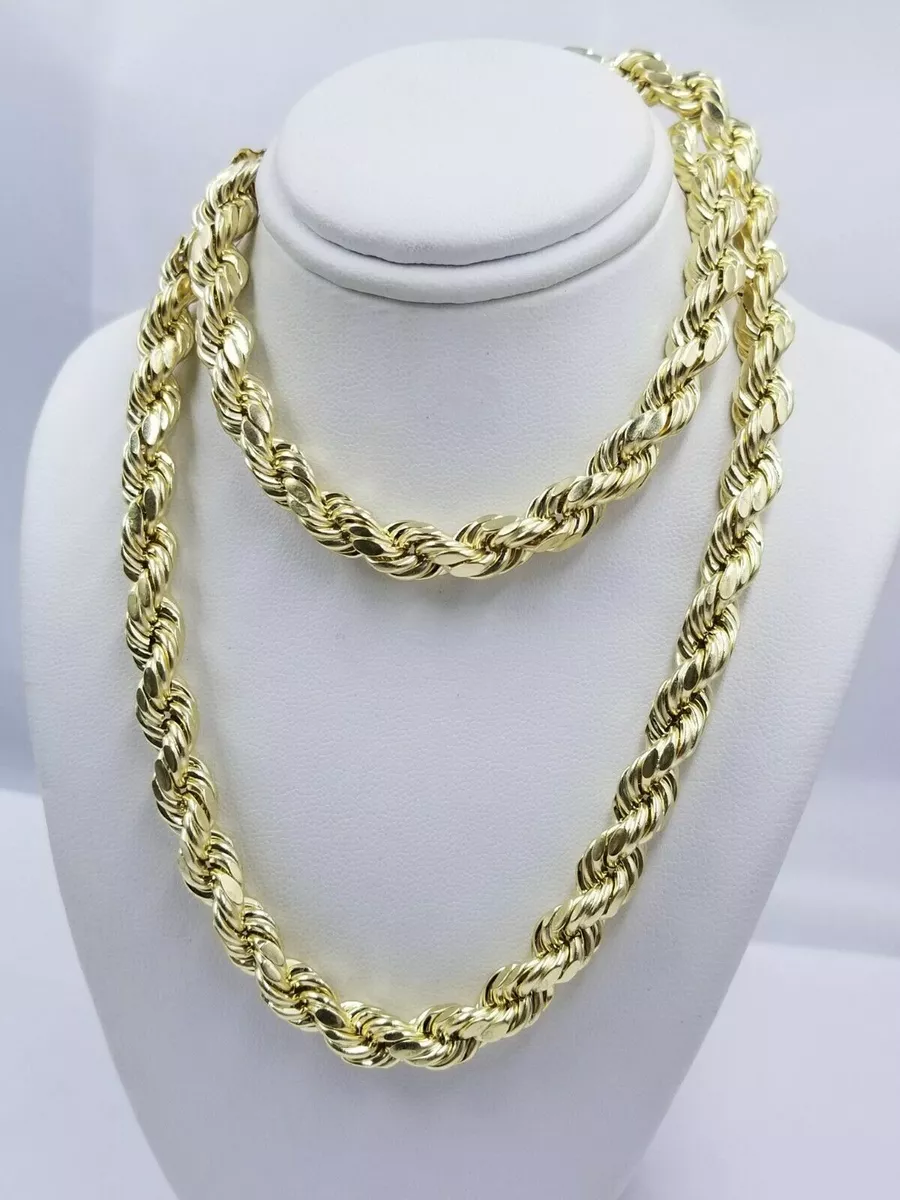 10K Gold Rope Chain Necklace 20 Inch 8mm Yellow Gold Lobster Lock , REAL  GOLD