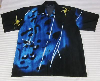 Jupiter Mens (L) Spider Graphic Print Button-Up Y2K shirt 100% Polyester Web S/S