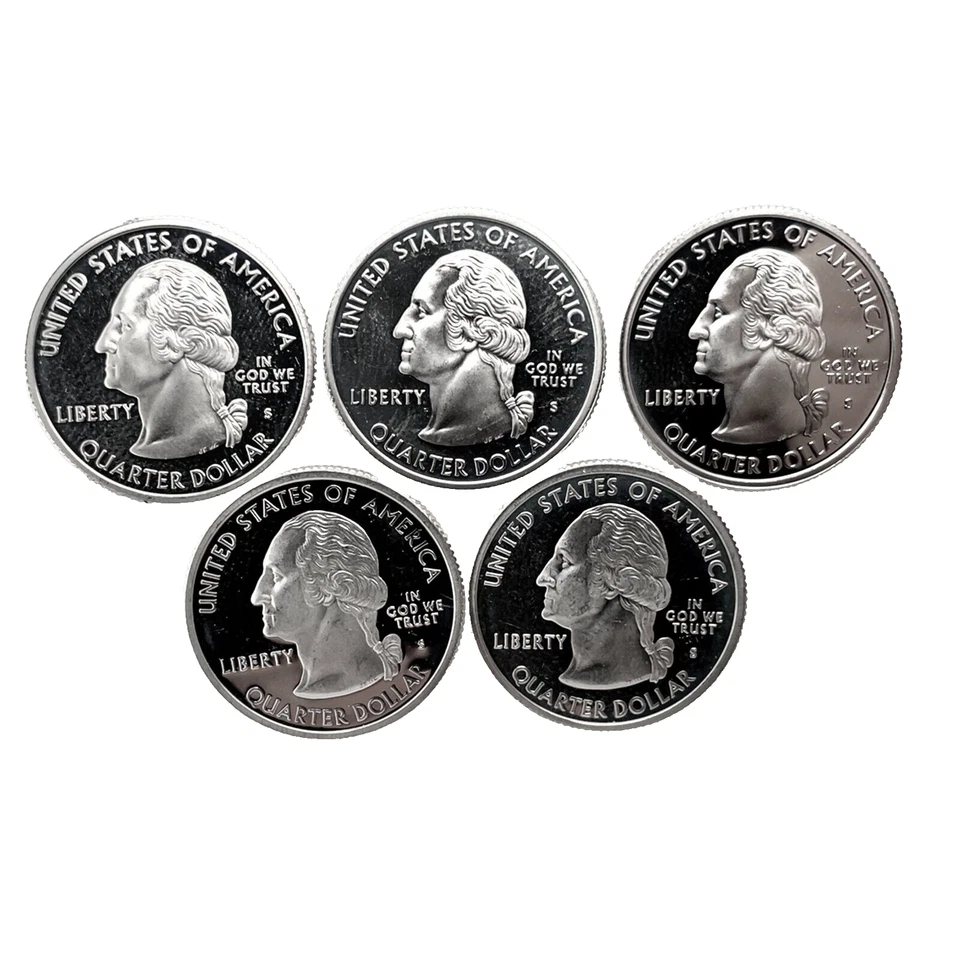2004 S 5 Coin Year Set 50 States US Quarter 25c Gem Deep Cameo Proof 90% Silver - Image 2 of 4