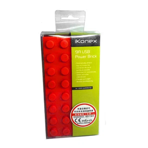 iKonex Desktop 8 USB Port 9A Charging Station TC72 Brick Design RED Colour - Image 4 of 4