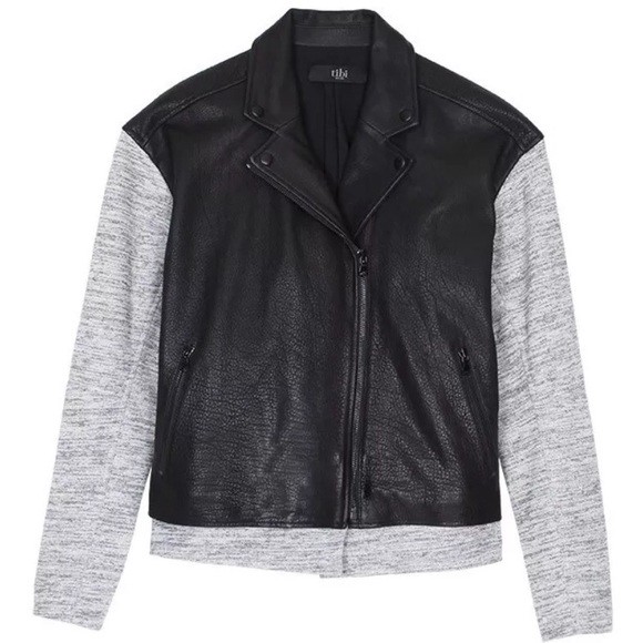 ALTRA Giacca da moto in pelle ciottoli nuova con etichette Tibi Freya combo ponte maniche a maglia nero M