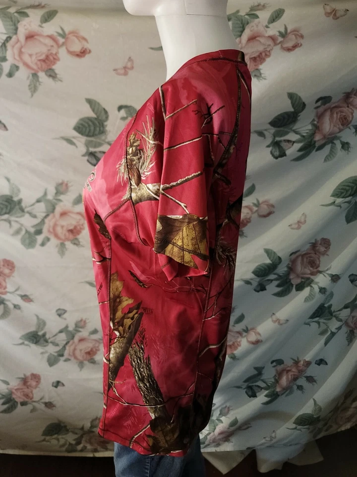 Realtree AP Dri More Tech Pink Short Sleeve Shirt Camo Leaves Sz M (8-10) - Image 2 of 4