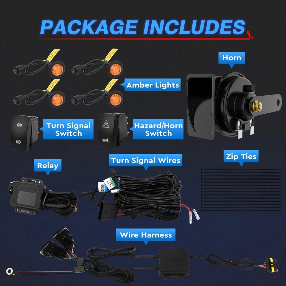 UTV LED Turn Signal Light Set w/Horn Toggle Switch for Polaris, Can-Am, Kawasaki - Image 2 of 4