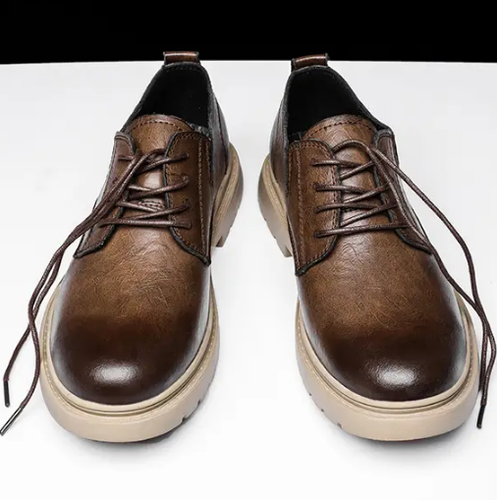 Mens PU Leather Shoes Lace Up Casual 