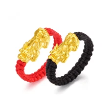  999 24K Yellow Gold Men Women 3D Lucky Dragon Son Pixiu Ring All Size