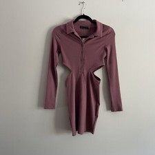 Urban Outfitters Women XS Mauve Ribbed Collared Cutout Gwen Mini Polo Dress NWT
