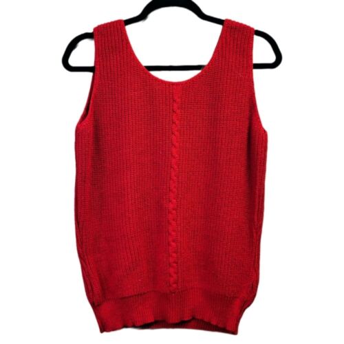 Vintage Sweater Bazaar Red Knit Sweater Vest Size… - image 1