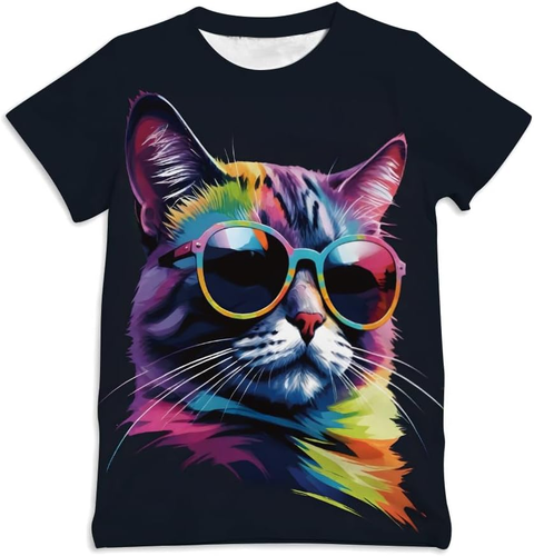 Graphic Tees for Boys Girls Kids 7-14Y, Summer Short Sleeve T Shirt Cool 3D Prin