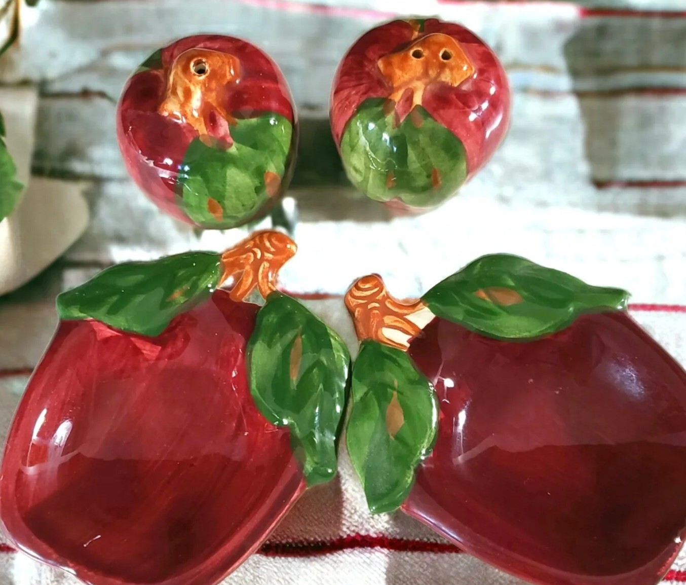 Franciscan Ware California Salt & Pepper Set with Tea Bag Rests, Apple Pattern