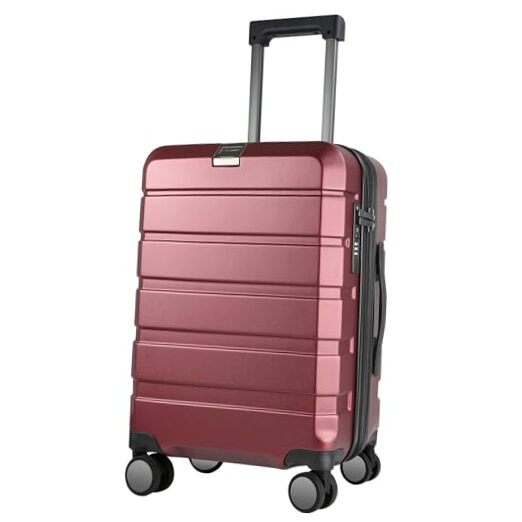 Expandable Hardside Spinner Carry-On Luggage in Burgundy