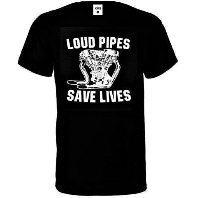 T Shirt Schwarz  V Twin Chopper-& Bikerdruck Modell Loud Pipes Save Lives