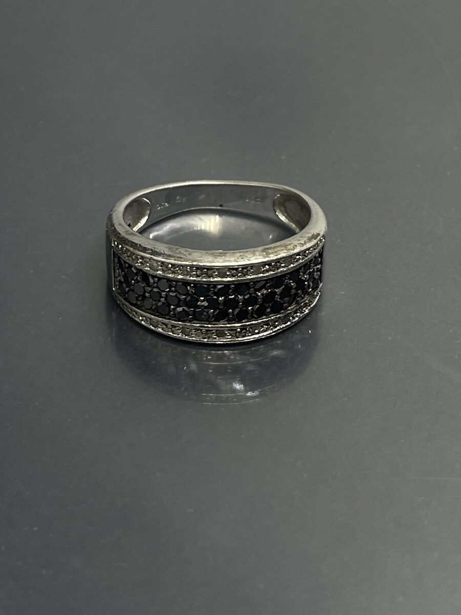 Sterling Silver 925 Signed RJC Ag Black And Clear Diamonds Sterling Silver 925 Signed RJC Ag Black And Clear Diamonds