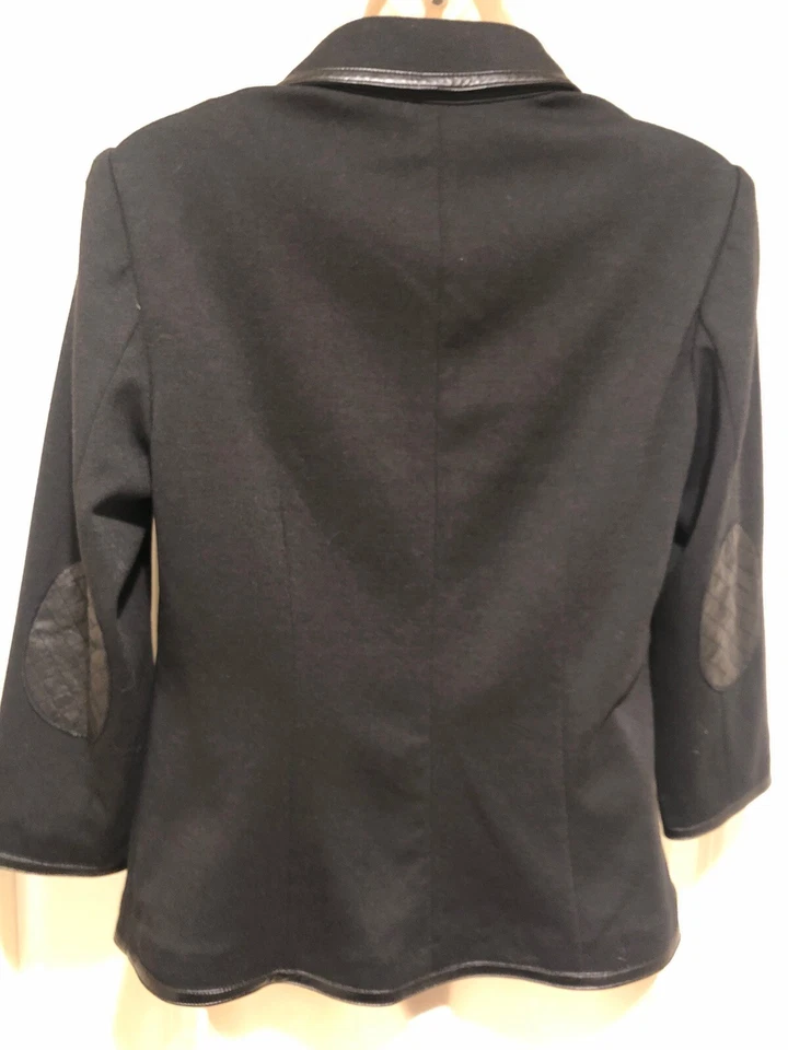 Laundry Black Blazer Vegan  Leather Trim Womens Size 4 Elbow Patches hdj - Image 4 of 4