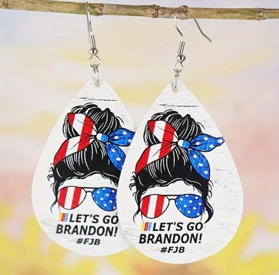 Patriotic Let's Go Brandon Earrings PU Leather Fish Hook Earring 