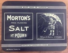Vintage Morton's Salt Tin w/ Cardboard Backing Advertising Sign 8.5x6.5 Blue