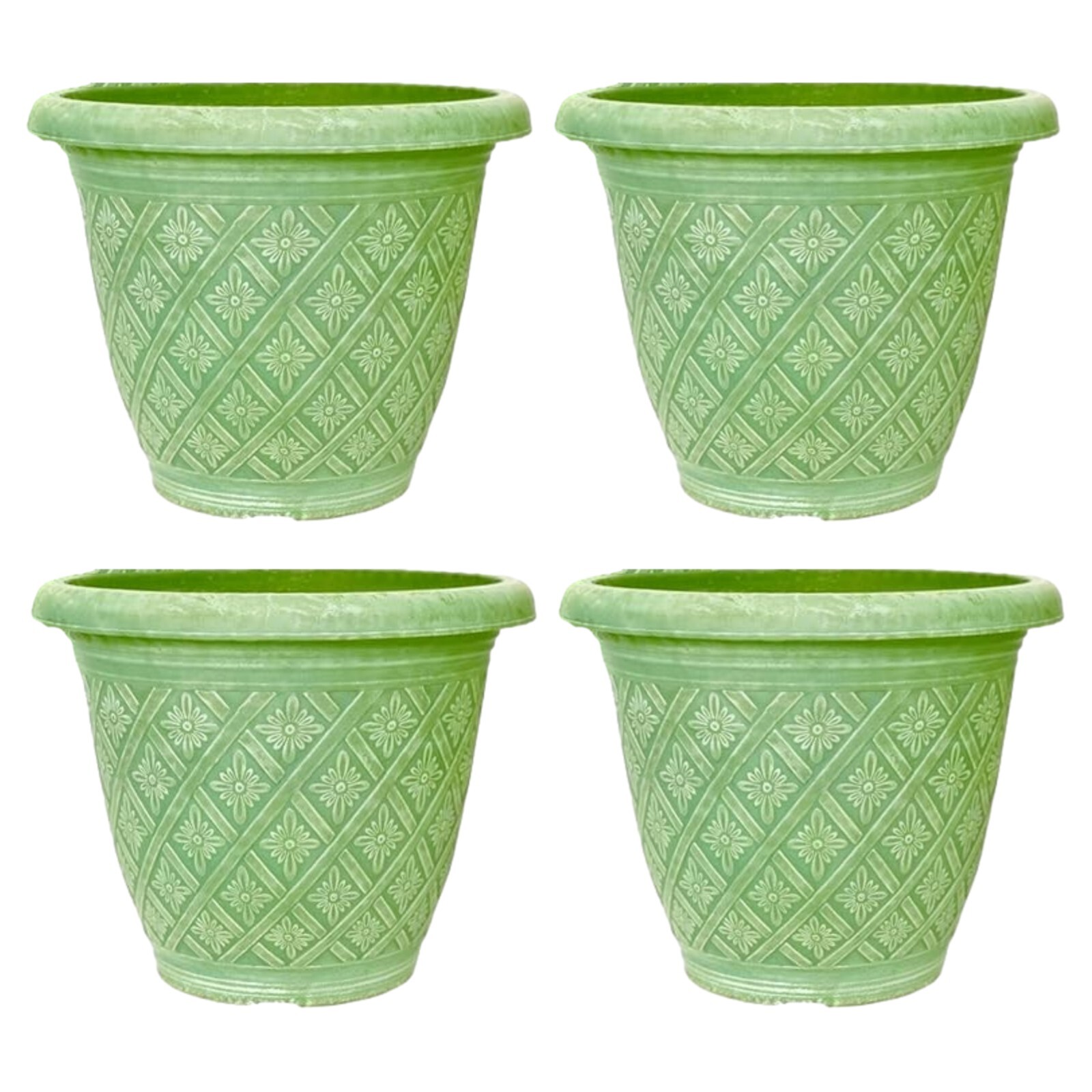 Planter Set of 4 Round 33cm Garden Plant Pot Woven Moss Green Outdoor Cover