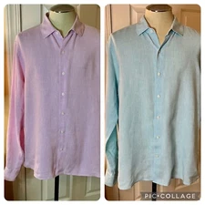 EEUC Lot of 2 Mens Saks Fifth Avenue Classic Fit Linen Shirt Aqua Lilac Size XL