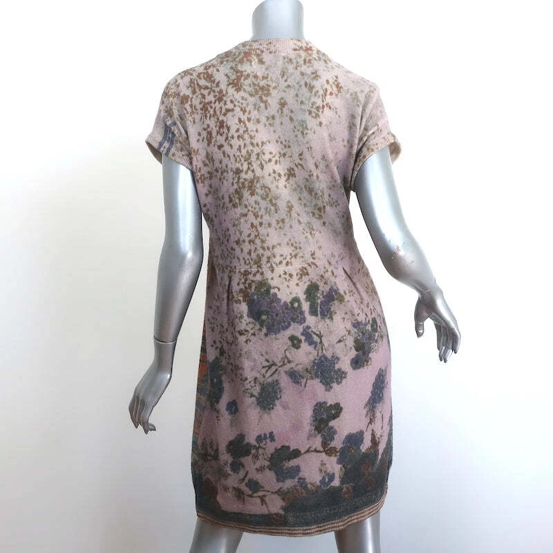 Vestido Suéter Etro Púrpura/Gris Estampado Tejido Talla 44 Manga Corta Botón Delantero Foto 4 de 4