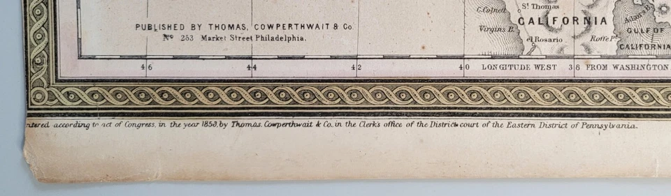 1853 Cowperthwait Un nuevo mapa del estado de CALIFORNIA y los Territorios RARO Foto 3 de 4