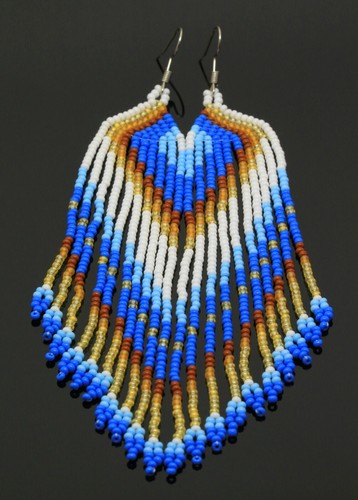 Native Beaded Earrings Handmade Long Native American Style Dangling Earrings - Picture 2 of 12