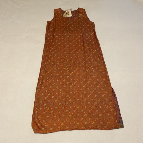 Silk Route 100% Silk Reversible Dress One Size Rust Blue Floral Side Slits