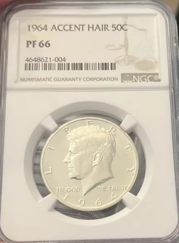 1964 50C (Proof) Kennedy Half Accent Hair NGC PF66