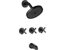 3-Handle Tub Shower Faucet Set Rough-in Valve Matte Black Rain Showerhead Combo