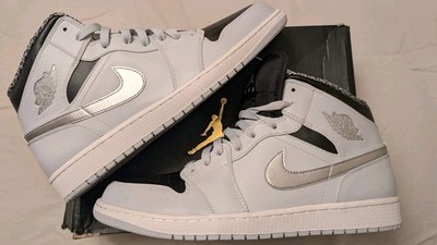 Nike Air Jordan 1 Mid Pure Platinum-White-Met Sliver-Black Sz 13