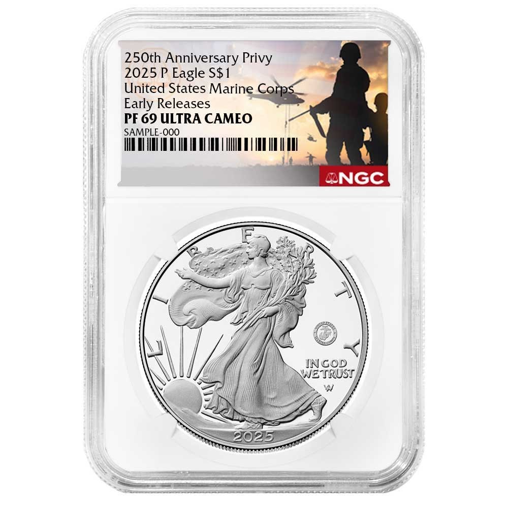 2025-P Proof American Silver Eagle – Marine Corps Privy, PCGS PR69DCAM, 1 Oz .999