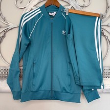 Adidas Originals Tracksuit Teal Green 3-Stripe Jacket and Pants Set Womens M EUC