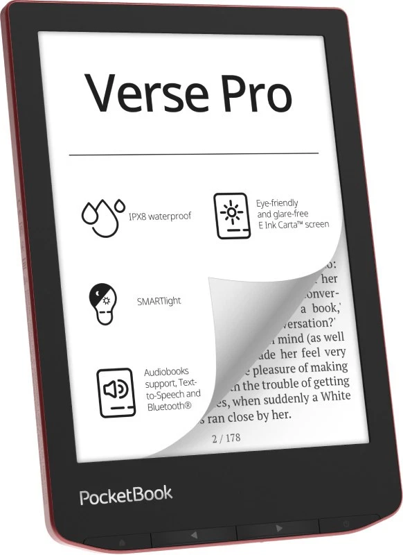PocketBook Verse Pro e-reader 6" 16GB Wi-Fi impermeabile nero e rosso E Ink 300  - Immagine 3 di 4