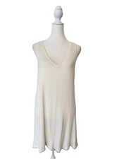 Reformation Ivory Ribbed Knit Mini Dress Sz L V Neck Tank Lounge Casual Made USA