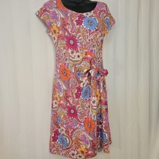 Talbots Dress Island Paisley Side Tie Midi Sheath Cotton Small Petite  Colorful 