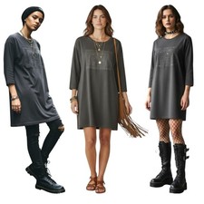 VTG Awesome Wear T-Shirt Mini Dress Embossed Elephant Graphic Black Grunge OS