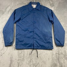 Vtg 80s Unitog Coach Jacket Mens Medium Blue Nylon Windbreaker Made in USA Lined