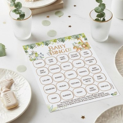 Baby Shower Spiel - BINGO SAFARI, Unisex, Tiere, Spiele, Party, grün, Mama Spaß