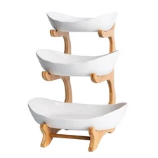 3 Tier Fruit Basket, White Ceramic Fruit Bowl for Kitchen Counter, Home Fruit...