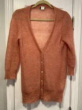 J. Crew Size S Coral Pink Sheer Lightweight 3/4 Sleeve Mohair Button Cardigan