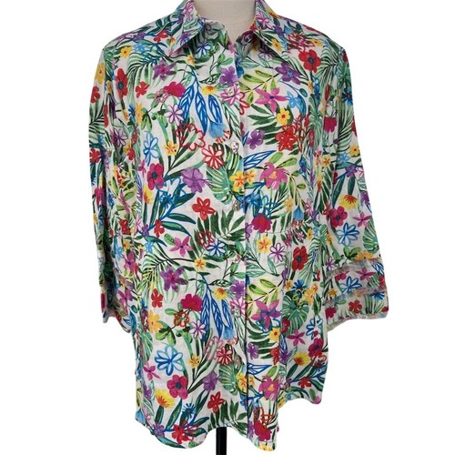 NWT John Mark Plus Size 0X L 12 Floral Print Linen Tunic 3/4 Sleeve Top NWT