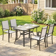 Garden Dining Set with Umbrella Hole, Garden Table and Chairs for 4, Light Grey