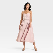 Women's Bow Belt Midi Dress - A New Day Pink L