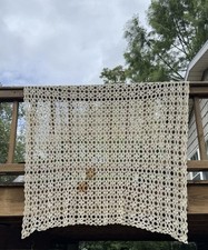 Antique Vintage Hand Crocheted Ivory Lace Table Cloth approx 55x67   STAINED