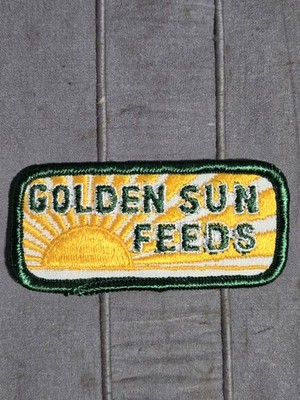 Vintage Embroidered Patch Golden Sun Feeds Logo Farming Agricultural Advertising