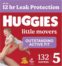Huggies Little Movers Size 5 Diapers, 132 Count, Up to 12hr Protection