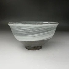 Karatsu Brushed Tea Bowl Takashi Nakazato Gray White with Original Box