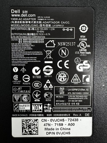 Original DELL Netzteil Ladegerät 130W 19.5V LA130PM121 mit Stromkabel - Bild 4 von 4